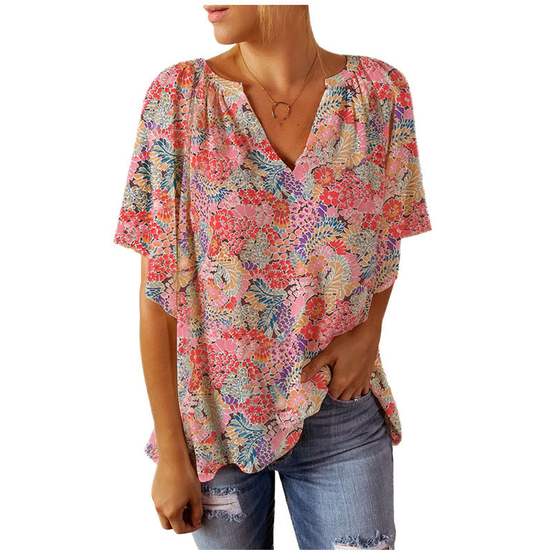 Buy Center Handpicked- Fashionable New Printed Loose-fitting Women's Top Color