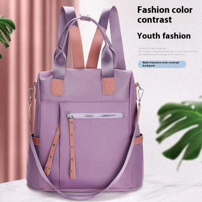 Just Arrived at Buy Center: Large Capacity Backpack Oxford Cloth Waterproof Student Travel Bag Light Purple