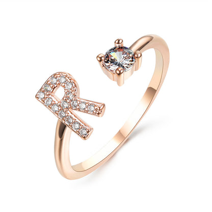 New Design Adjustable 26 Initial Letter Ring Fashion Jewelry For Women Simple Elegant Jewelry Rose gold R