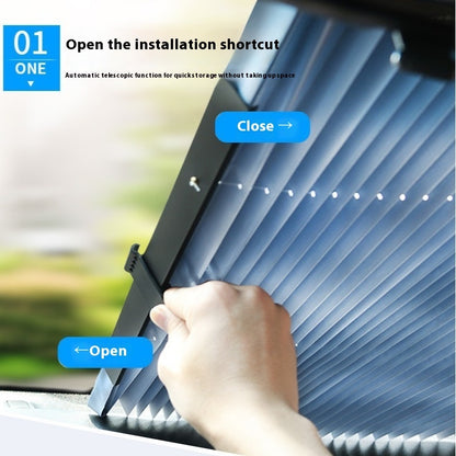 Hot New Items at Buy Center: Automatic Retractable Sunshade Sun Protection Front Windscreen Car Sunshade Windproof Summer Car Sunshade