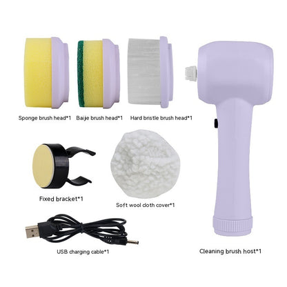 Electric Cleaning Brush 4 In 1 Spinning Scrubber Handheld Electric Cordless Cleaning Brush Portable JM12 Purple