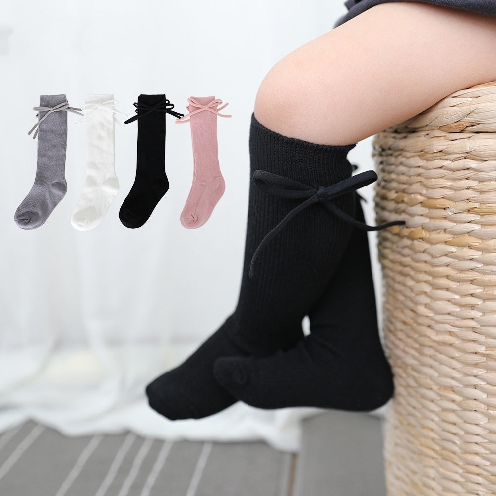 Buy Center Exclusive Offer-Girls' Bow Tube Socks Children's Monochrome Flat Mouth