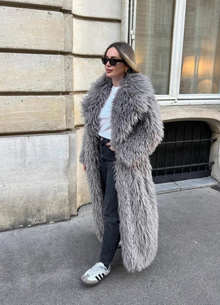 Manteau en peluche à revers gris, chaud et épais, doublé en polaire