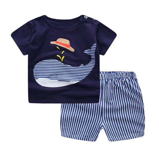 Cartoon Clothing Baby Boy Summer Clothes T-shirt Baby Girl Casual Clothing Sets Whale