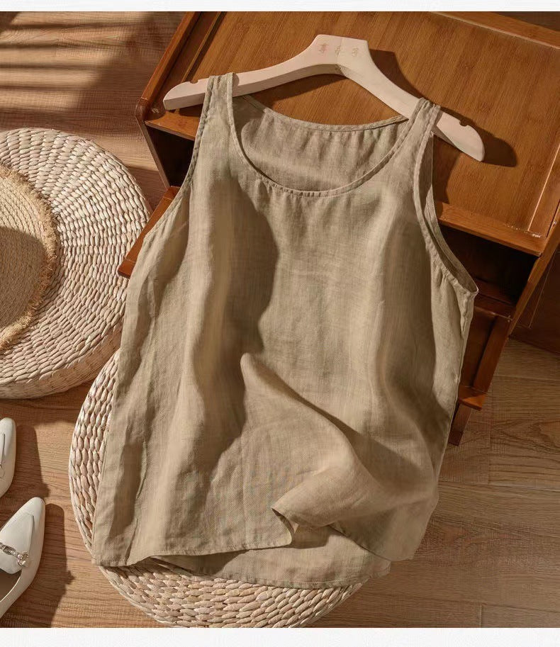 New at Buy Center: Artistic Retro Loose Solid Color Cotton Linen Vest Women's Top