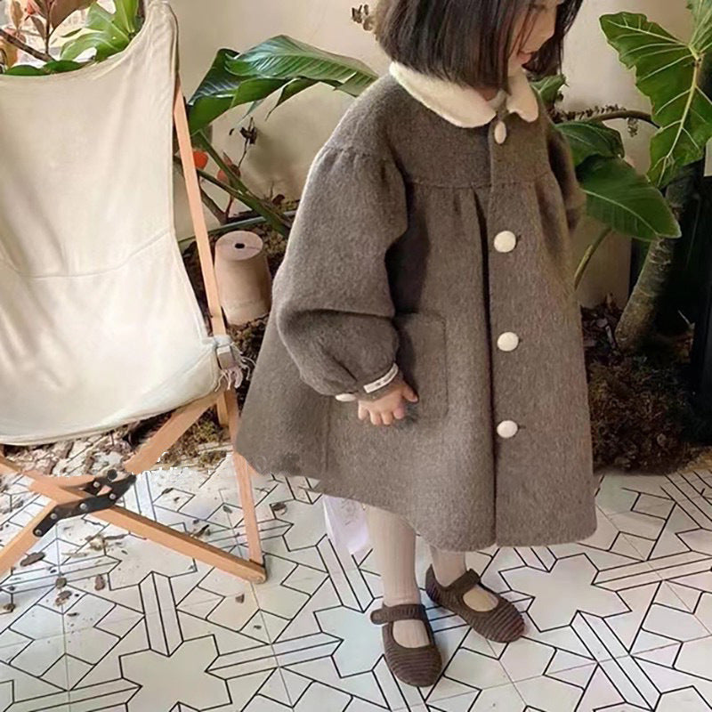 Fresh Arrivals at Buy Center: Doll Collar Mid-length Girls' Woolen Winter Winter New Coat Khaki Light