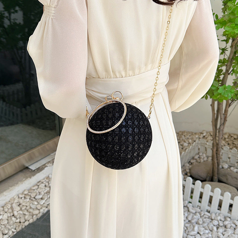 Diamond Retro Shoulder Bag Women's Crossbody Chain Ball Small Round Bag