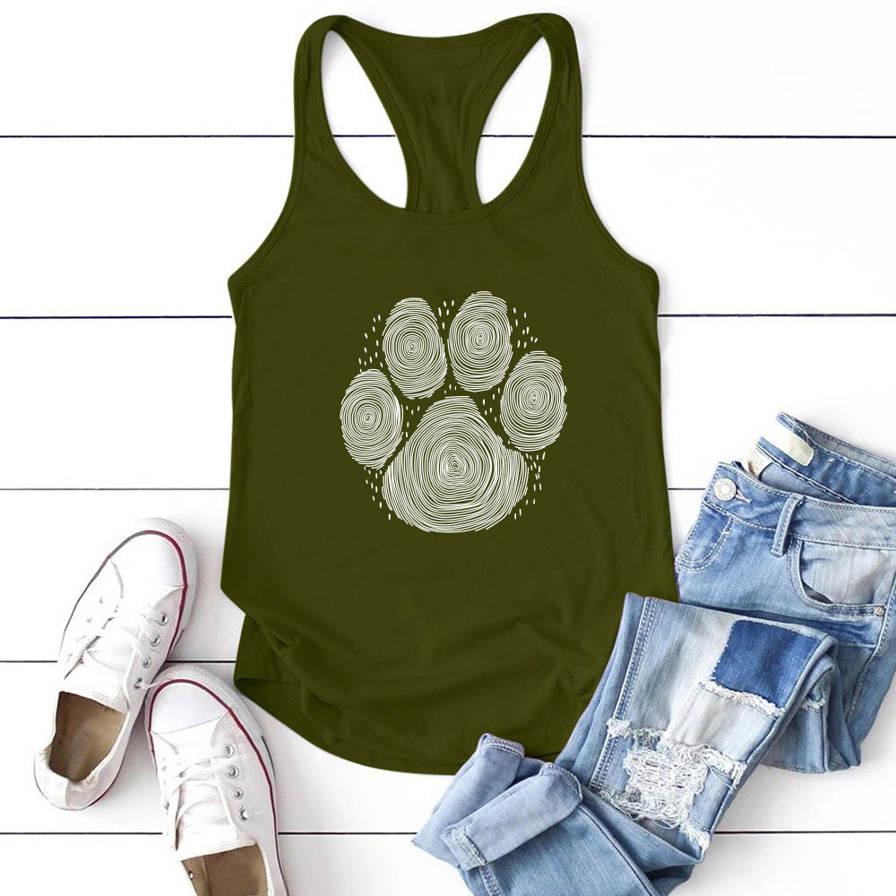 Dog's Paw Cute Foot Print Women's Vest Summer Funny Buy Center