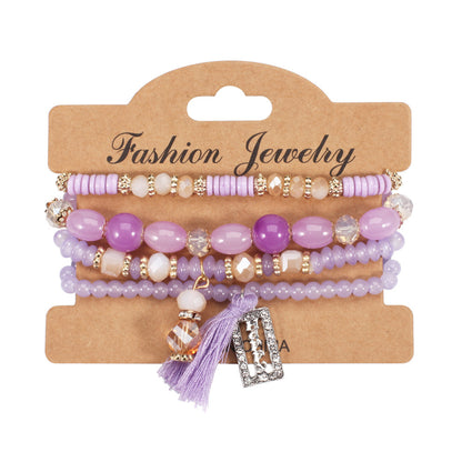 Buy Center Exclusive Offer-Bohemian Tassel Crystal Pendant Multi-layer Vintage Bead Bracelet Purple