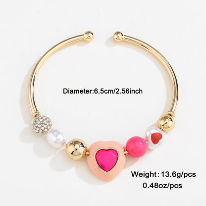 Buy Center Special-Fashion Original Design Heart Peach Pearl Combination Bracelet Suit DNXB04182color