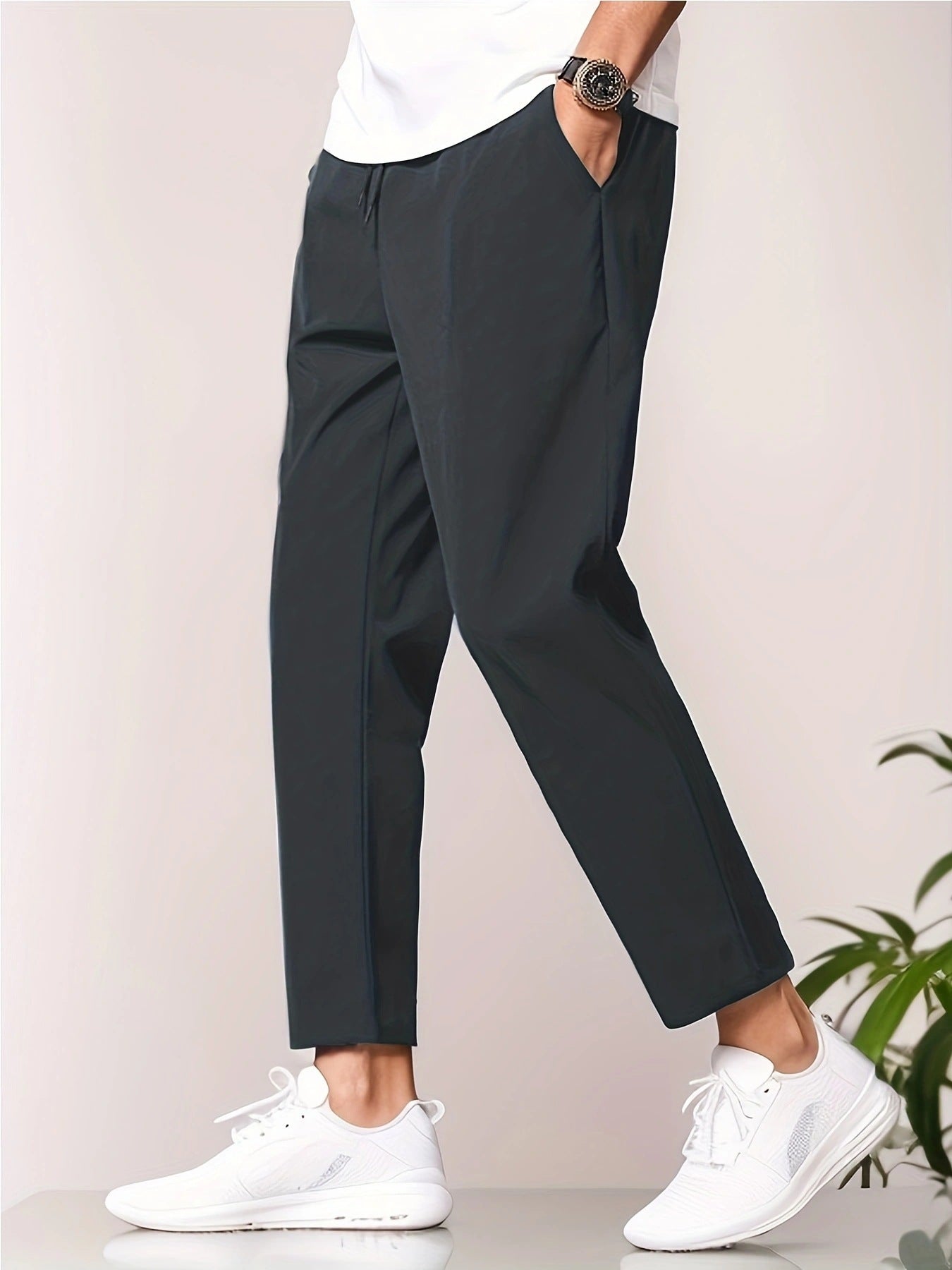 Just Arrived at Buy Center: Autumn Leisure Slim-fitting Ankle Length Trousers Gray