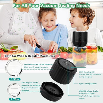 Hot New Arrivals at Buy Center: Electric Mason Jar Vacuum Sealer - BINZET Mason Jar Vacuum Sealing Kit For Food Storage, Compatible Wide & Regular Mouth Mason Lids- Canning Jar Mason Jar Vacuum Sealer With LED Countdown Display