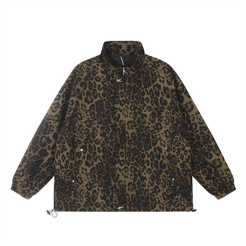 Fresh Arrivals at Buy Center: Men's Loose Casual Stand Collar Leopard Print Denim Jacket