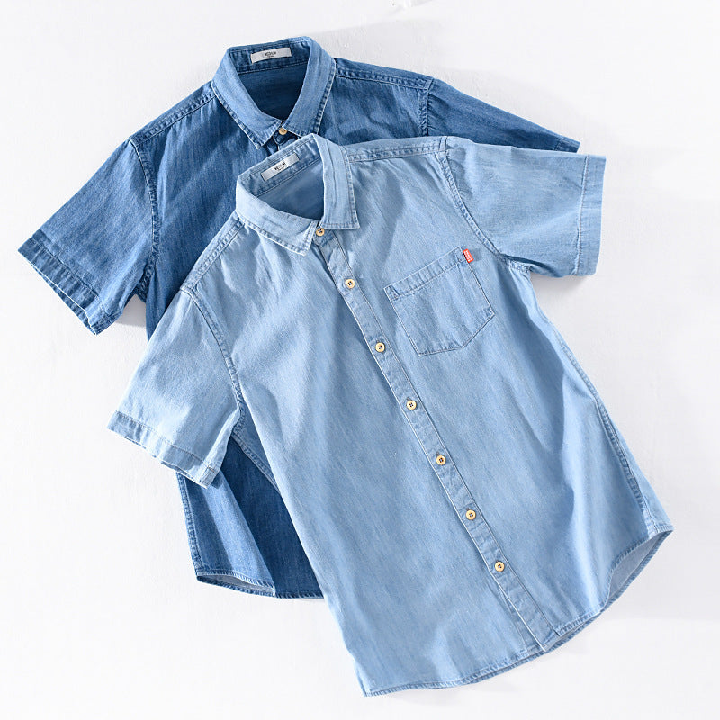 Fresh on the Scene at Buy Center: Summer Cotton Short Sleeve Denim Shirt For Men Classic All-matching