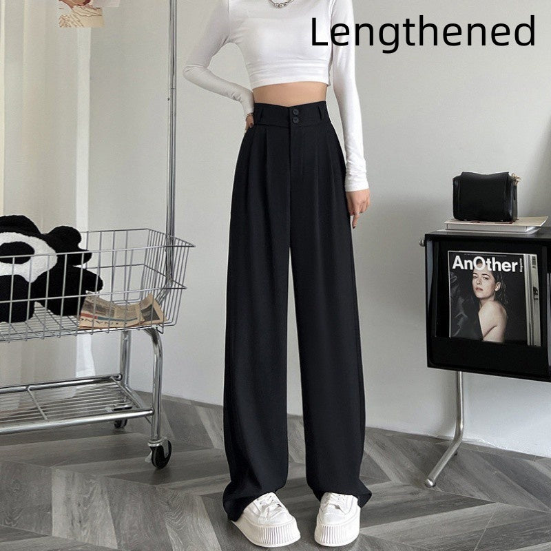 Buy Center Special-Ice Silk Wide-leg Pants Women's High Waist Drooping Suit Pants Black Lengthened