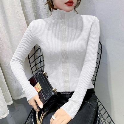 Slim Fitting Diamond Studded Versatile Top With Trendy Long Sleeves Buy Center