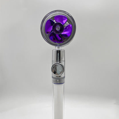 Shower Head Water Saving Flow 360 Degrees Rotating With Small Fan ABS Rain High Pressure Spray Nozzle Bathroom Accessories Purple transparent tube