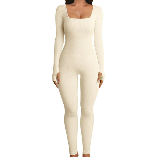 Buy Center Handpicked- Seamless Jumpsuit Long Sleeve Shapewear Hip Lift Yoga Jumpsuit Sports Jumpsuit Bodysuits White