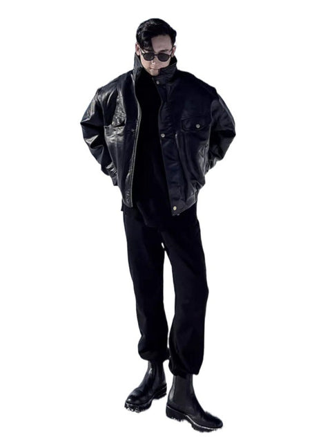 Jacket Leather Coat Autumn And Winter Men's Coat Trendy Handsome Fleece Thickened Pilot Motorcycle Plus Size Buy Center