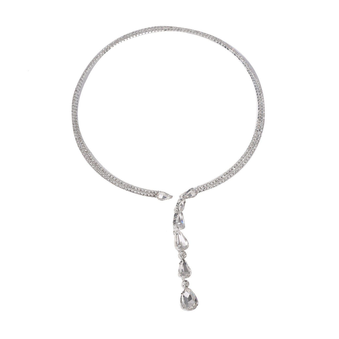 Buy Center Best Value-Diamond Water Drop Tassle Fashion Necklace Silver