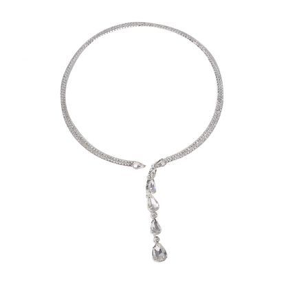 Buy Center Best Value-Diamond Water Drop Tassle Fashion Necklace Silver