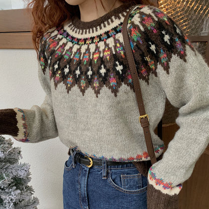 Retro Jacquard Sweater Women's Loose Casual Buy Center