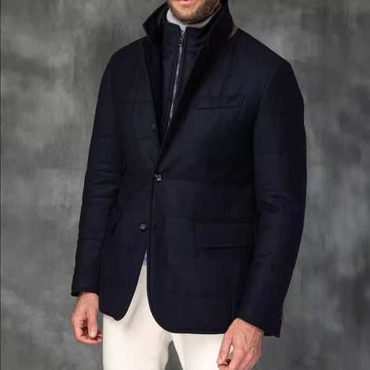 Chaqueta de traje versátil con botones y cuello alto para hombre estilo retro británico