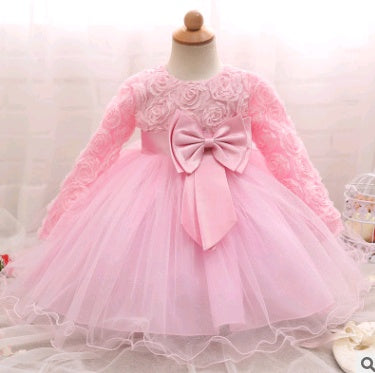 Long-sleeved girls dress rose children's wedding dress skirt Buy Center