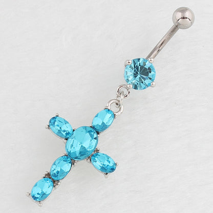 Newly Arrived at Buy Center: Women's Zircon Cross Puncture Navel Stud Lake Blue