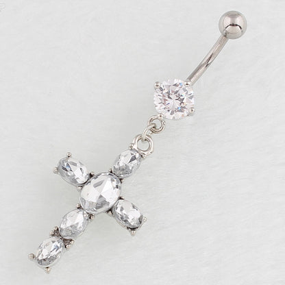 Newly Arrived at Buy Center: Women's Zircon Cross Puncture Navel Stud White