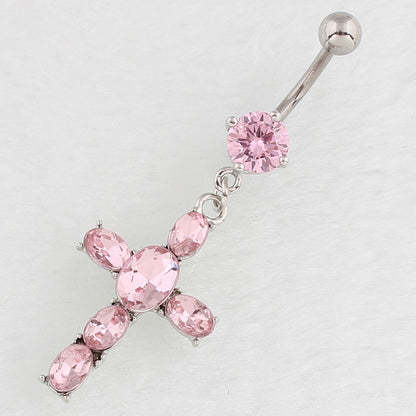 Newly Arrived at Buy Center: Women's Zircon Cross Puncture Navel Stud Pink