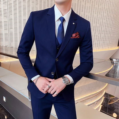 Hot New Items at Buy Center: Casual Single Row Buckle Men's Suit Three-piece Suit SJT118 Navy Blue