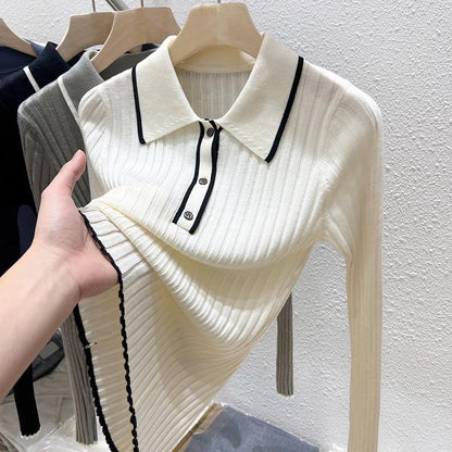 Buy Center Handpicked- Classic Style Autumn Knitted Bottoming Shirt Slim Fit Sweater X1010 Apricot