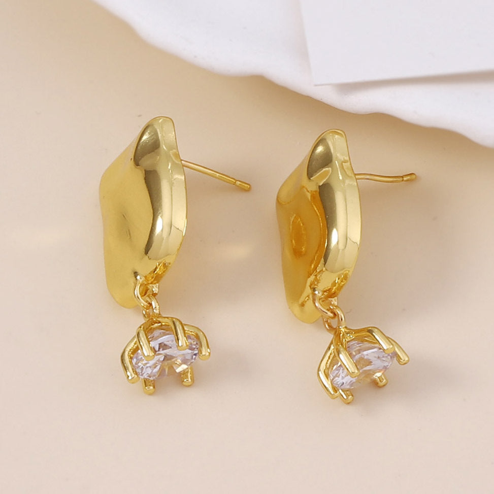 Buy Center Trend-Retro Inlaid Zircon Asymmetric Irregular Earrings