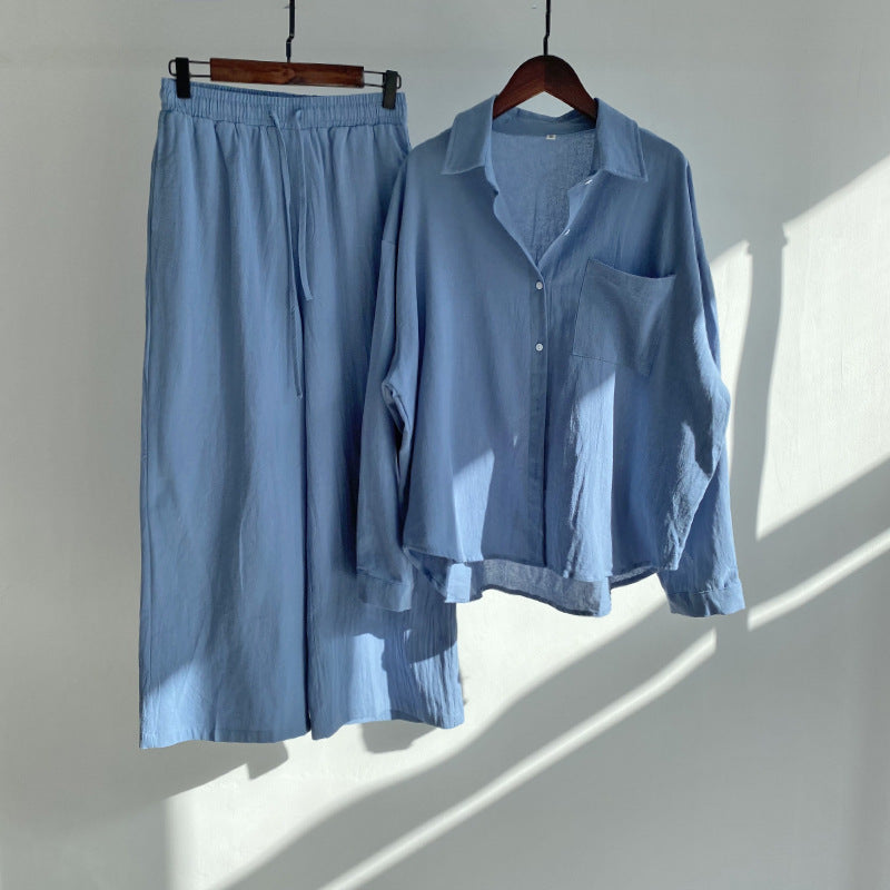 Buy Center Hot Pick-Cross-border Women's Ancient Cotton And Linen Shirt Outfit High Waist Loose Trousers