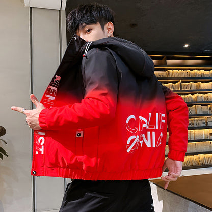 Thin Gradient Coat For Men Fashion Clothes Red Single Jacket