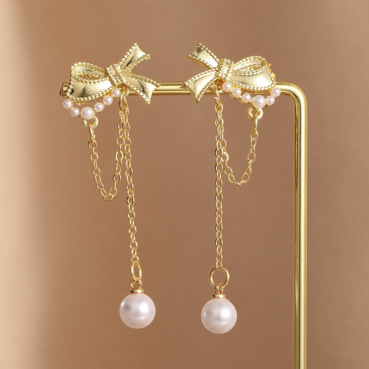 Buy Center Ultimate-Bow Earrings Women's Long Tassel Pearl Earrings Korean Temperament High-end Personalized Earrings Gold