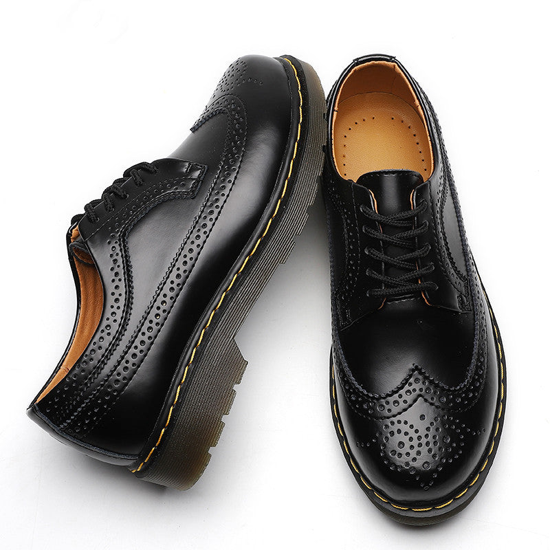 Buy Center Handpicked- Martin Shoes Women's Low-cut Genuine Leather 5-hole Brogue Men's And Women's Round Head Couple's Lace-up Shoes