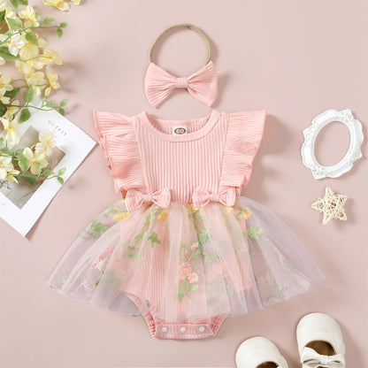 Fresh Arrivals at Buy Center: Baby Girl Embroidered Mesh Princess Dress Headgear Suit Pink