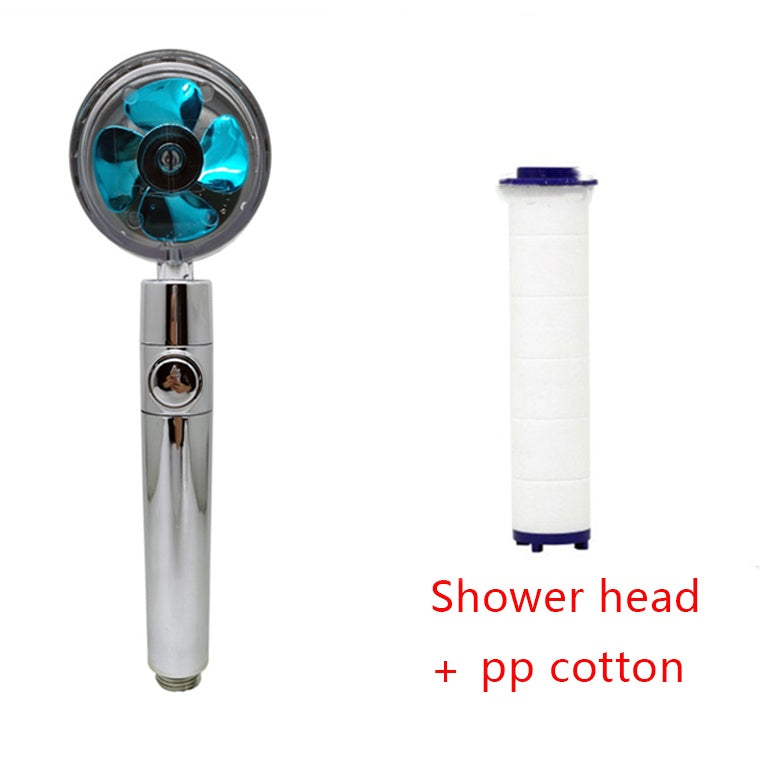 Shower Head Water Saving Flow 360 Degrees Rotating With Small Fan ABS Rain High Pressure Spray Nozzle Bathroom Accessories Set4