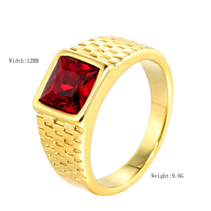 Newly Arrived at Buy Center: Ornament Titanium Steel Multi-color Stone Personality Square Ring Golden Red Rock US Dollar