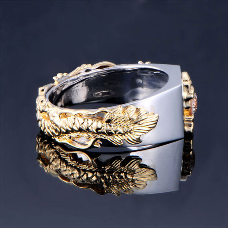 Bague en strass en zircon bicolore pour homme, motif dragon dominateur, mode punk hip hop