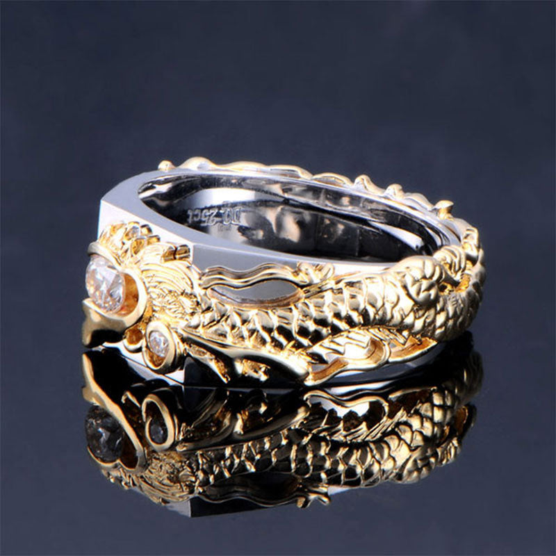 Bague en strass en zircon bicolore pour homme, motif dragon dominateur, mode punk hip hop