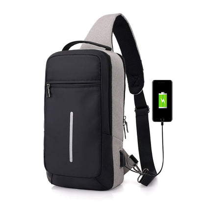 Anti-theft USB charging chest bag with you Light grey