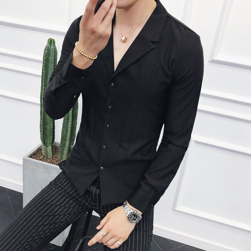 Men's Fashion Solid Color Long Sleeve Shirt Black