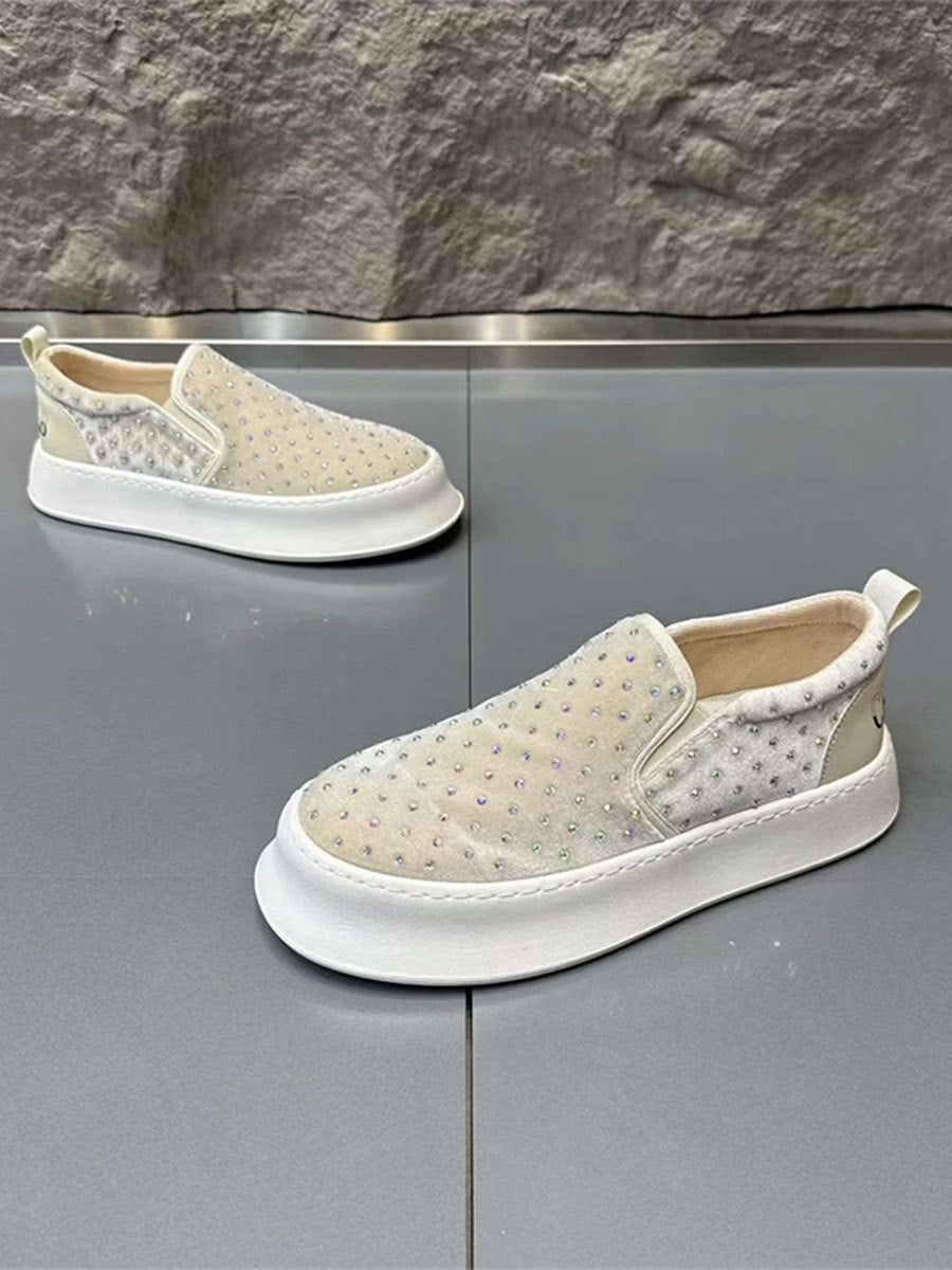 Fresh Arrivals at Buy Center: Rhinestone Men's Shoes Handsome Fried Street Slip-on Beige