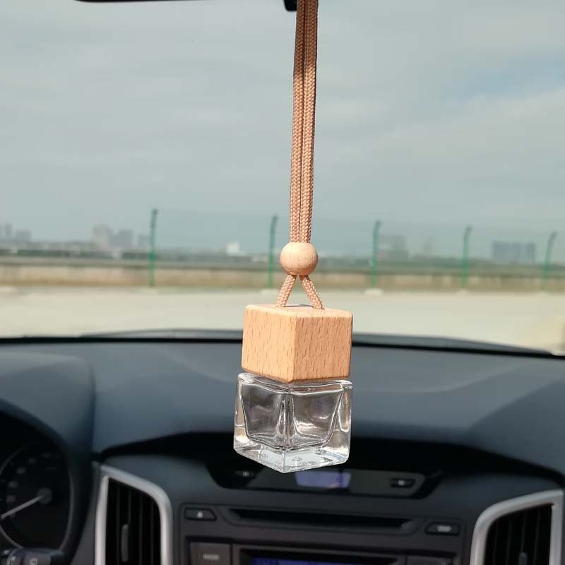 Hot New Arrivals at Buy Center: Car Fragrance Pendant Square Glass Bottle Auto Perfume Hanging Fire Extinguisher Bottles Square Without Words