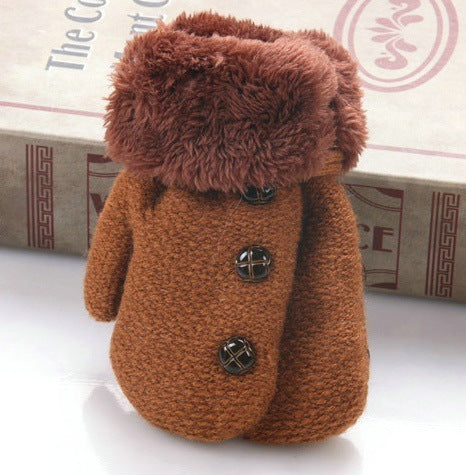 Cute Solid Color Knitted Velvet Gloves With Small Buttons Buy Center