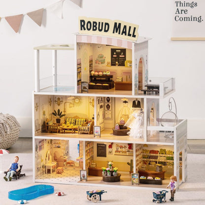 Fresh Arrivals at Buy Center: Wood Dollhouse Shopping Mall Doll House With Lights Music For Xmas Gift WDH08