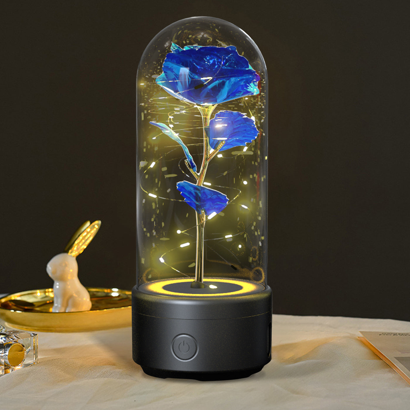 Creative 2 In 1 Rose Flowers LED Light And Bluetooth-compatible Speaker Valentine's Day Gift Rose Luminous Night Light Ornament In Glass Cover Buy Center